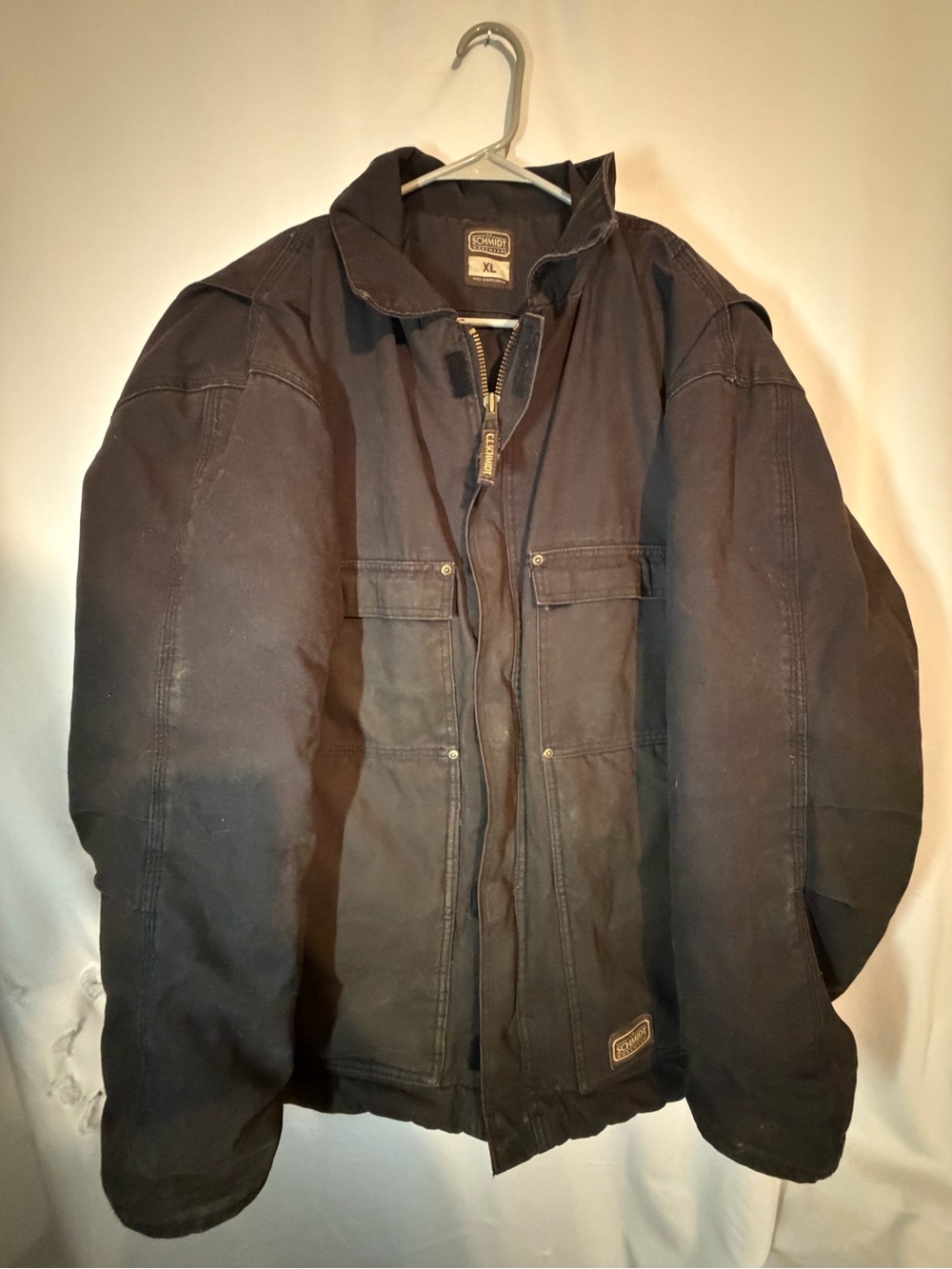 C.E. Schmidt Workwear Mens XL Insulated Canvas Chore Jacket Black Faded Workwear